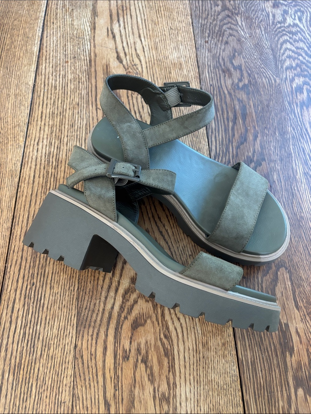 torrid Olive Green Suede Chunky Heel Sandals